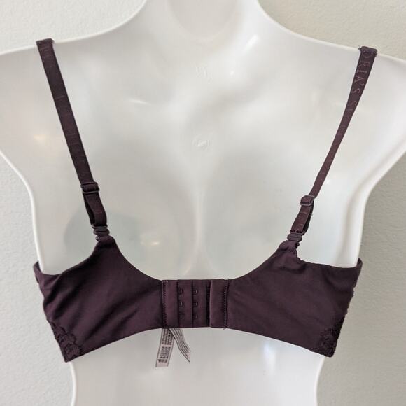 VICTORIAS SECRET Lined Demi Lace Trim Underwire T-Shirt Bra Merlot Sz 34DDD 34F - Picture 4 of 5